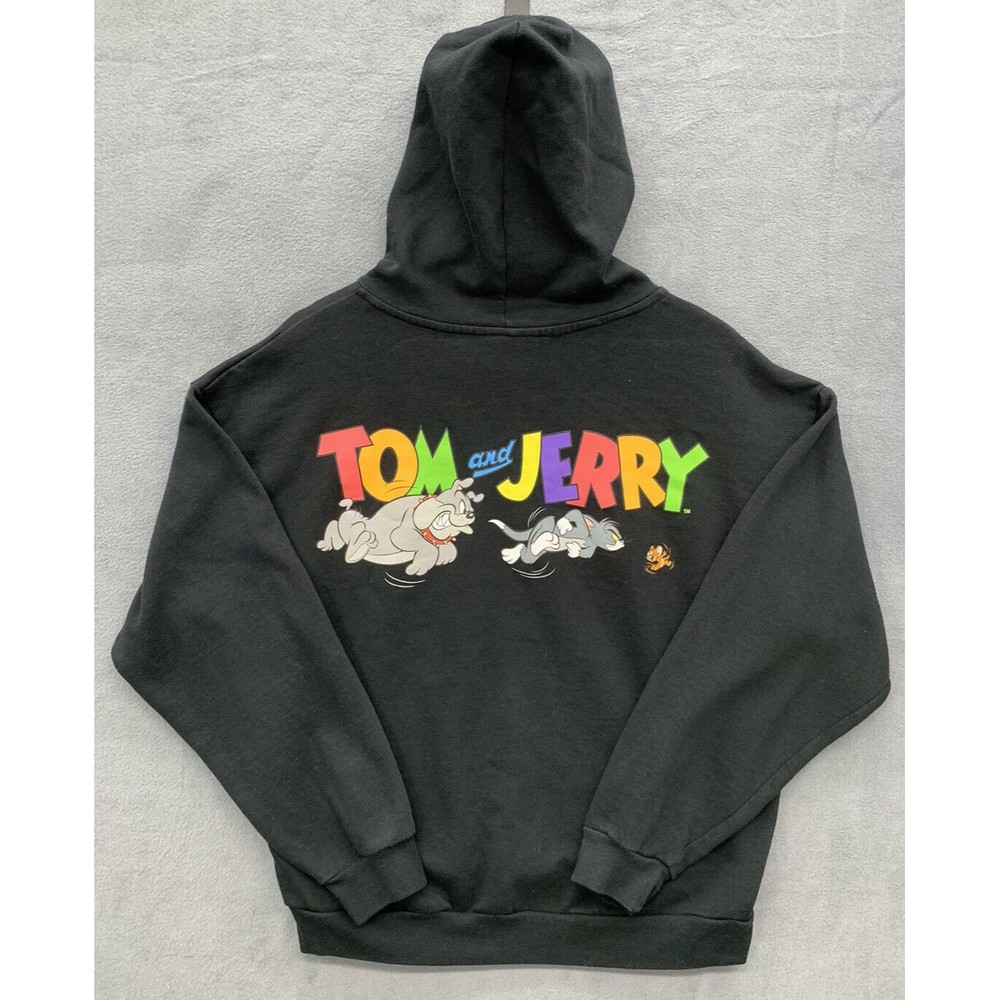 Tom And Jerry Sweater Womens Large Black Hoodie Pullover Sweatshirt Ladies